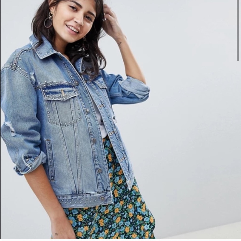 Free People Trucker Studded Denim Jacket